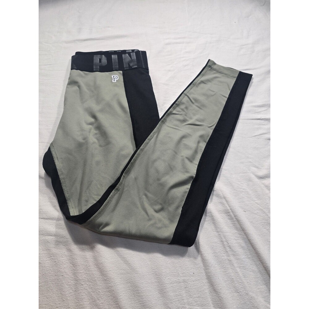 Victoria’s Secret Pink Leggings. Black Olive Green. Logo Waist. Size M - Picture 7 of 7